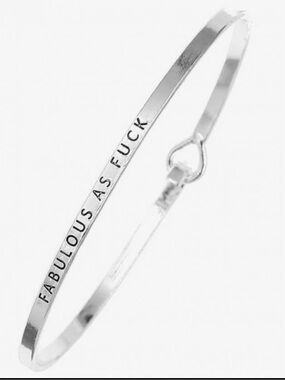 Statement Silver Engraved Bangle Bracelet - "Fabulous AF"